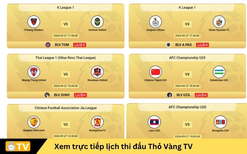 Xem trực tiếp lịch thi đấu Thỏ Vàng TV